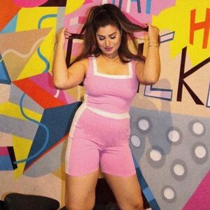 AS REVIVAL Pink And White One Piece Workout Romper